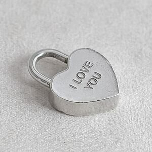 Tiffany & Co Silver I LOVE YOU Heart Padlock Pendant Charm Retired 21mm 8.2g